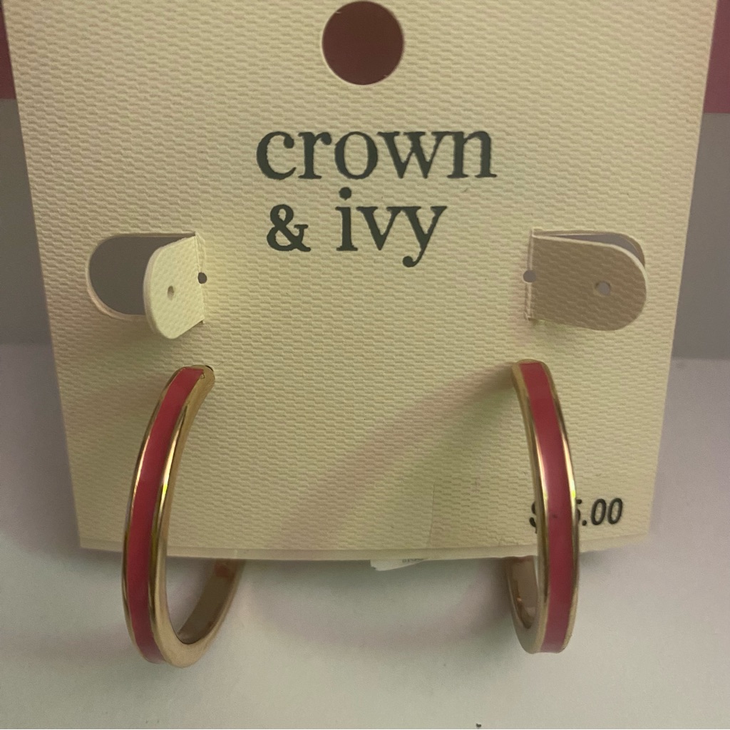 Crown & Ivy Red And Gold Enamel Hoop Earrings Nwt